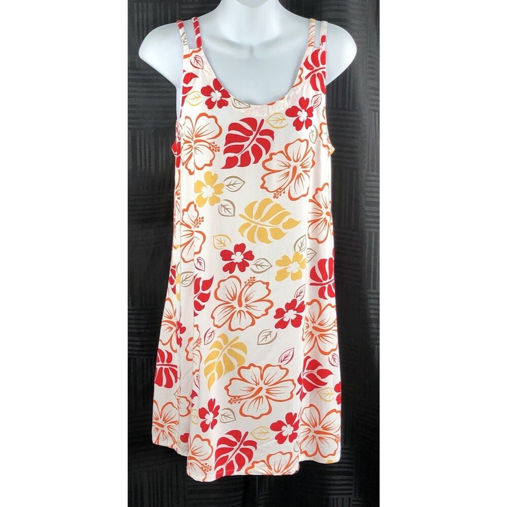 Tiki Strappy sundress M floral Aloha scoop neck Coconut Girl Luau Beach Summer